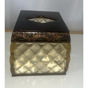 VTG Heavy Amber Acrylic Square Tissue Box Holder Cover Hollywood Regency Style